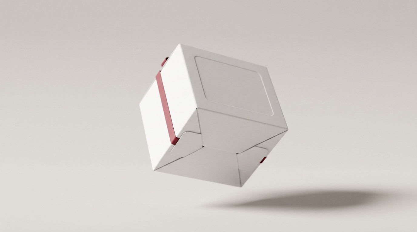 A white auto bottom carton held up to show its locked base