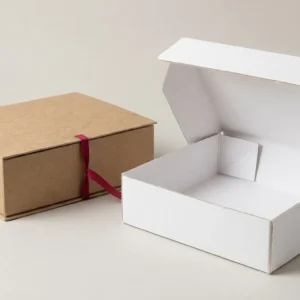 Custom Archive Boxes, closed and open view in natural kraft and white, bulk and wholesale with no minimum order