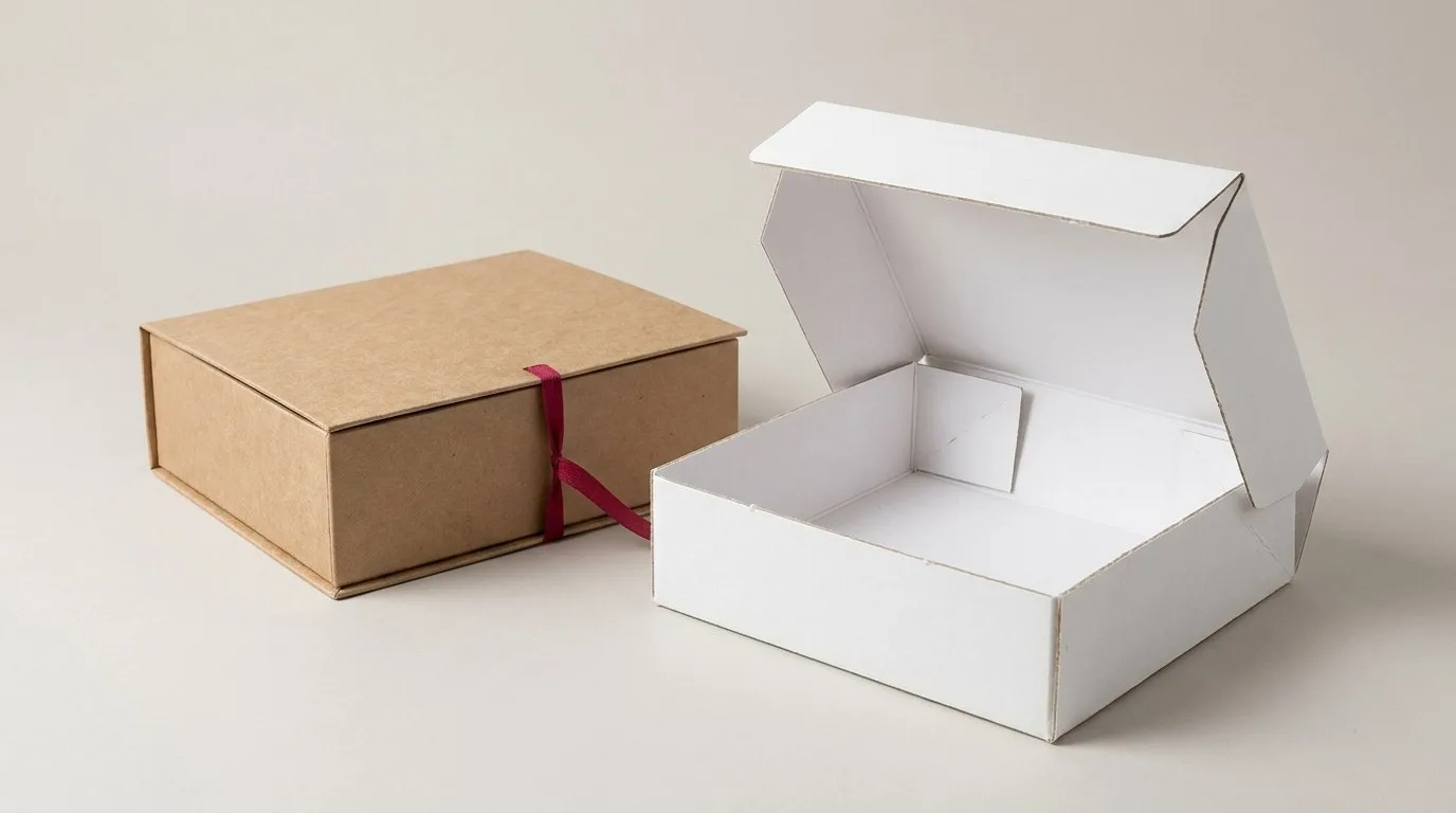 Custom Archive Boxes, closed and open view in natural kraft and white, bulk and wholesale with no minimum order