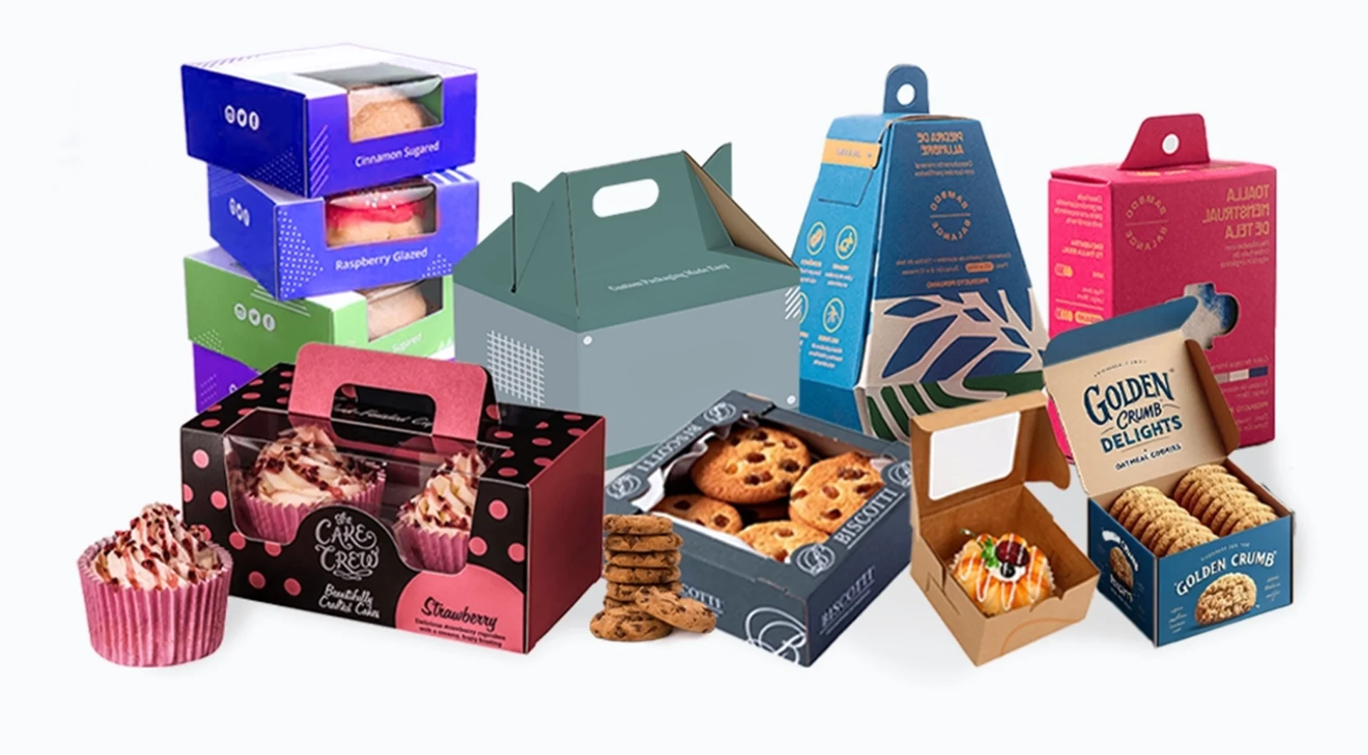Custom bakery boxes with elegant designs and brand logo.