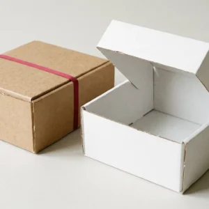 Custom Baseball Cap Boxes, closed and open view in natural kraft and white, bulk and wholesale with no minimum order