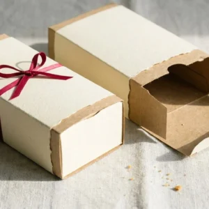Custom Biscotti Packaging Boxes, closed and open view in butter cream, bulk and wholesale with no minimum order