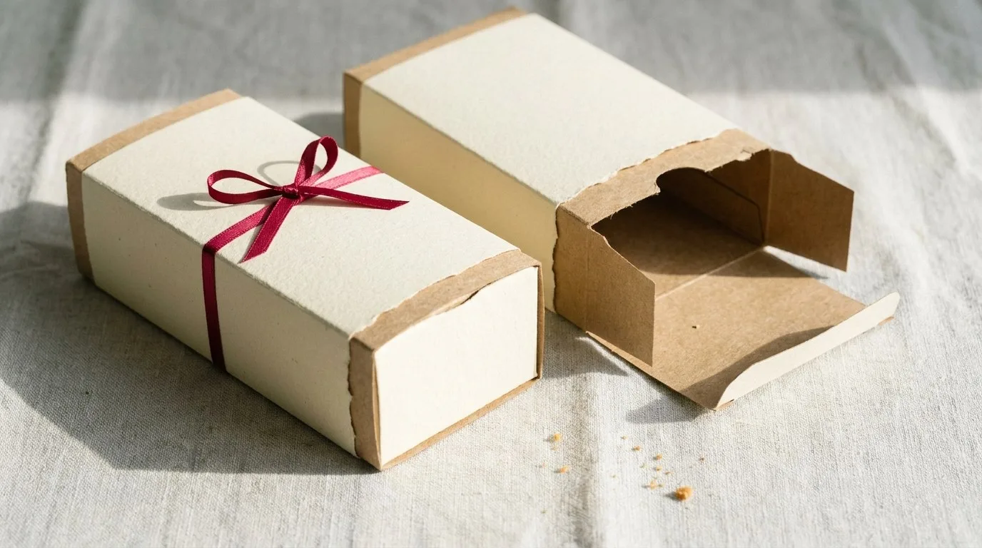 Custom Biscotti Packaging Boxes, closed and open view in butter cream, bulk and wholesale with no minimum order