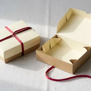 Custom Biscuit Boxes, closed and open view in butter cream, bulk and wholesale with no minimum order