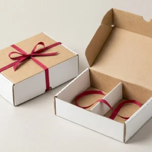 Custom Black Friday Packaging, closed and open view in natural kraft and white, bulk and wholesale with no minimum order