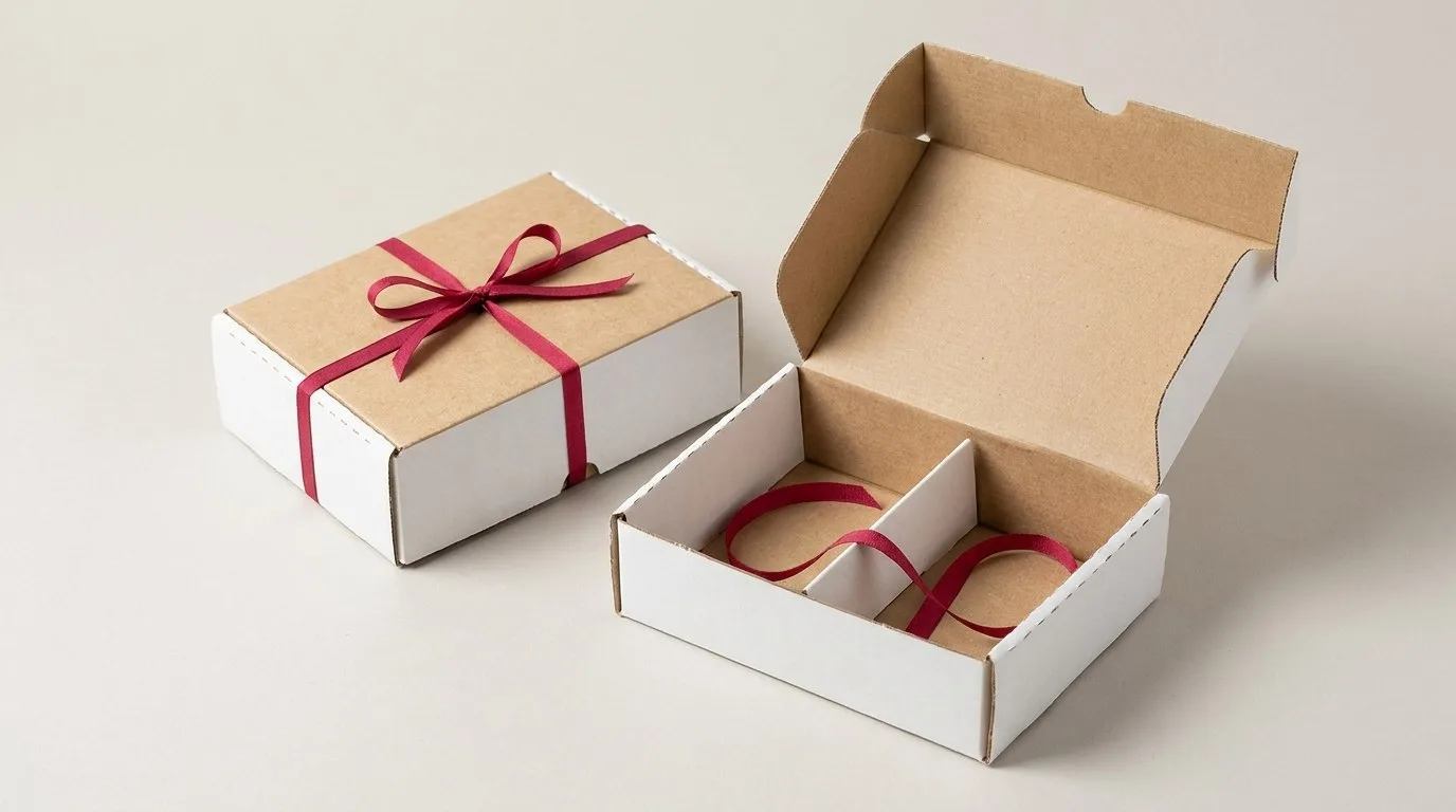 Custom Black Friday Packaging, closed and open view in natural kraft and white, bulk and wholesale with no minimum order