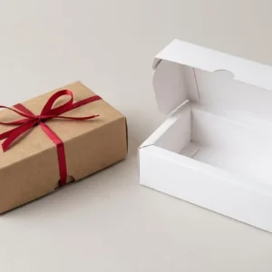Custom Bonbon boxes, closed and open view in natural kraft and white, bulk and wholesale with no minimum order