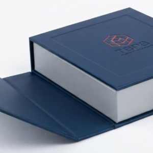 Custom book-style rigid box with magnetic closure