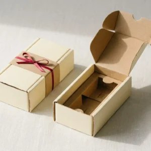 Custom Bottle Boxes, closed and open view in butter cream, bulk and wholesale with no minimum order