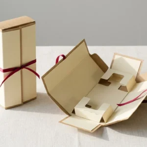 Custom Bottle Product Inserts, closed and open view in butter cream, bulk and wholesale with no minimum order