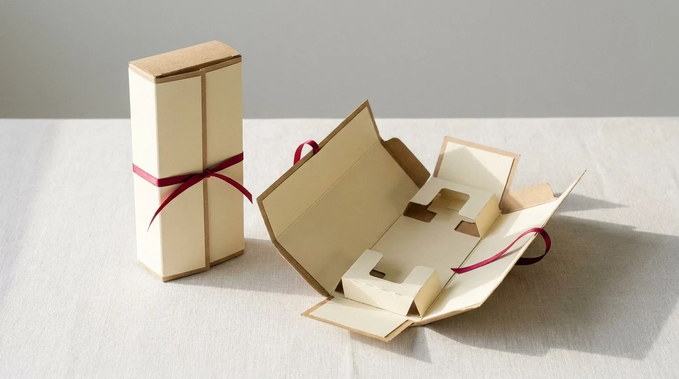 Custom Bottle Product Inserts, closed and open view in butter cream, bulk and wholesale with no minimum order