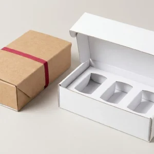 Custom Boxes with Inserts, closed and open view in natural kraft and white, bulk and wholesale with no minimum order
