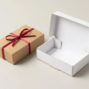 Custom Business Card Boxes, closed and open view in natural kraft and white, bulk and wholesale with no minimum order