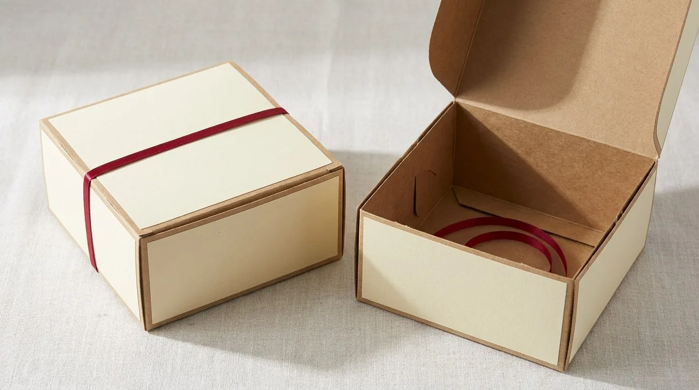 Custom Cake Bakery Boxes, closed and open view in butter cream, bulk and wholesale with no minimum order