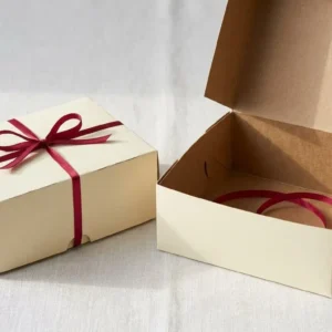Custom Cake Boxes, closed and open view in butter cream, bulk and wholesale with no minimum order