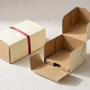 Custom Cake Slice Boxes, closed and open view in butter cream, bulk and wholesale with no minimum order