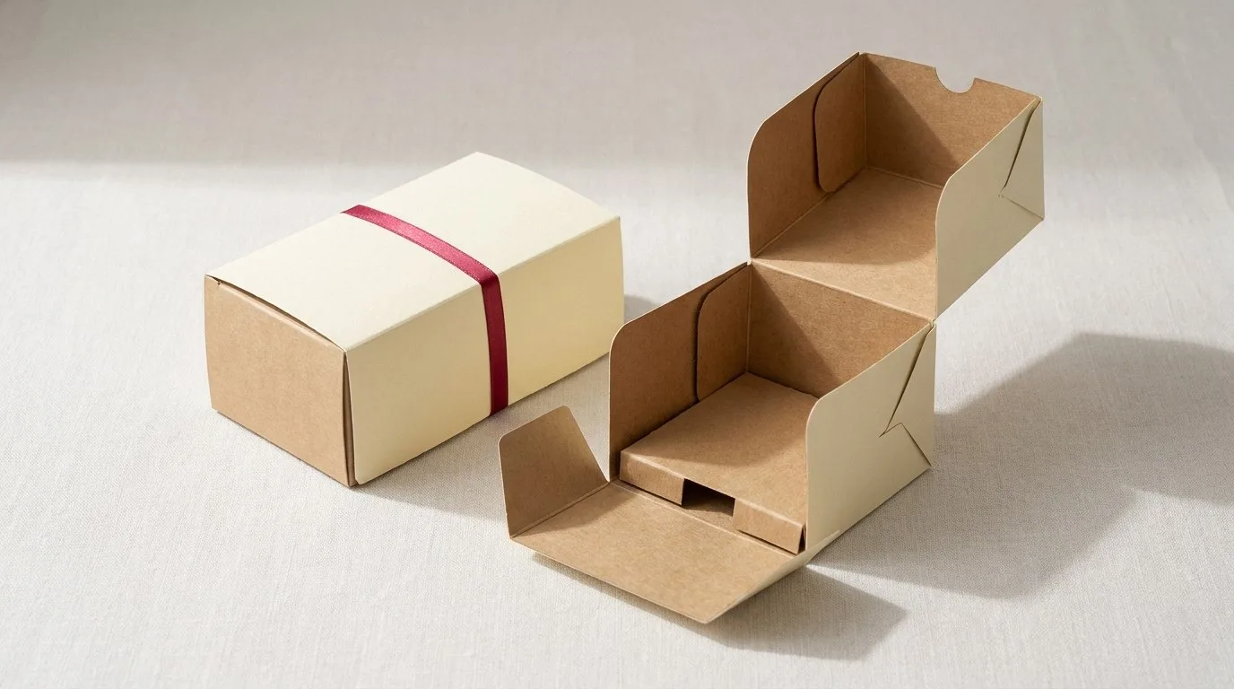 Custom Cake Slice Boxes, closed and open view in butter cream, bulk and wholesale with no minimum order