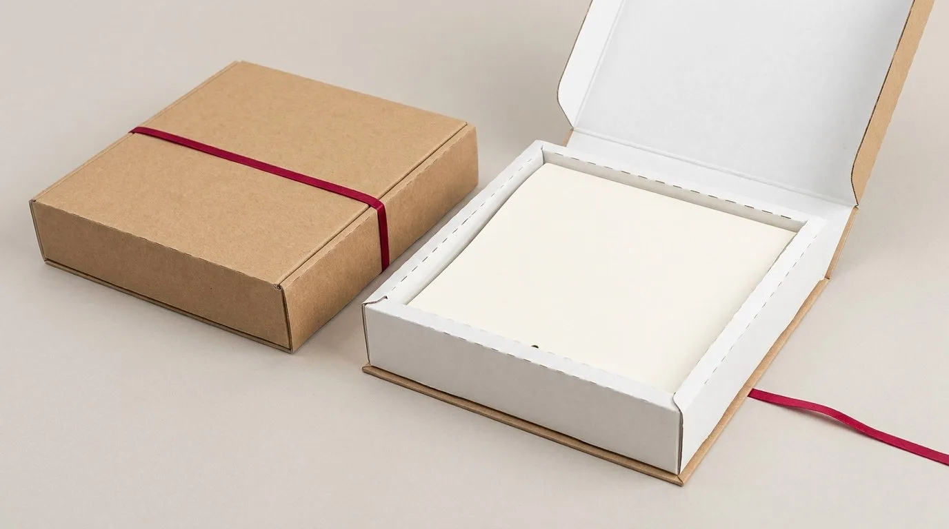 Custom Calendar, closed and open view in natural kraft and white, bulk and wholesale with no minimum order