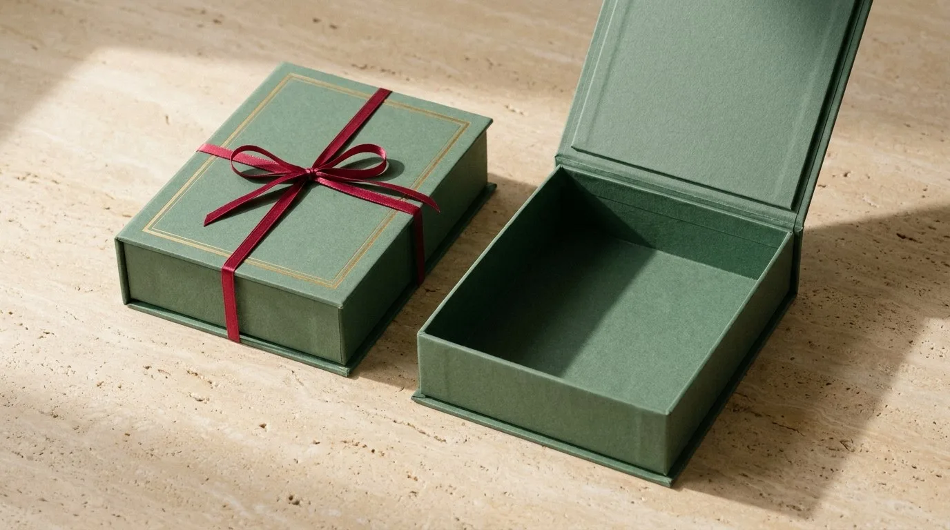 Custom Candle Jar Boxes, closed and open view in deep sage green, bulk and wholesale with no minimum order