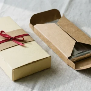 Custom Candy Bar Packaging, closed and open view in butter cream, bulk and wholesale with no minimum order