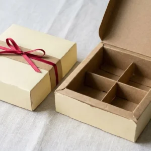 Custom Candy Boxes, closed and open view in butter cream, bulk and wholesale with no minimum order