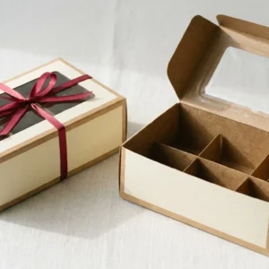 Custom Candy Boxes with Window, closed and open view in butter cream, bulk and wholesale with no minimum order