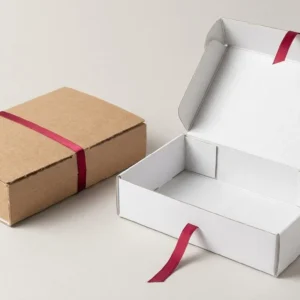 Custom Cardboard Cigar Boxes, closed and open view in natural kraft and white, bulk and wholesale with no minimum order