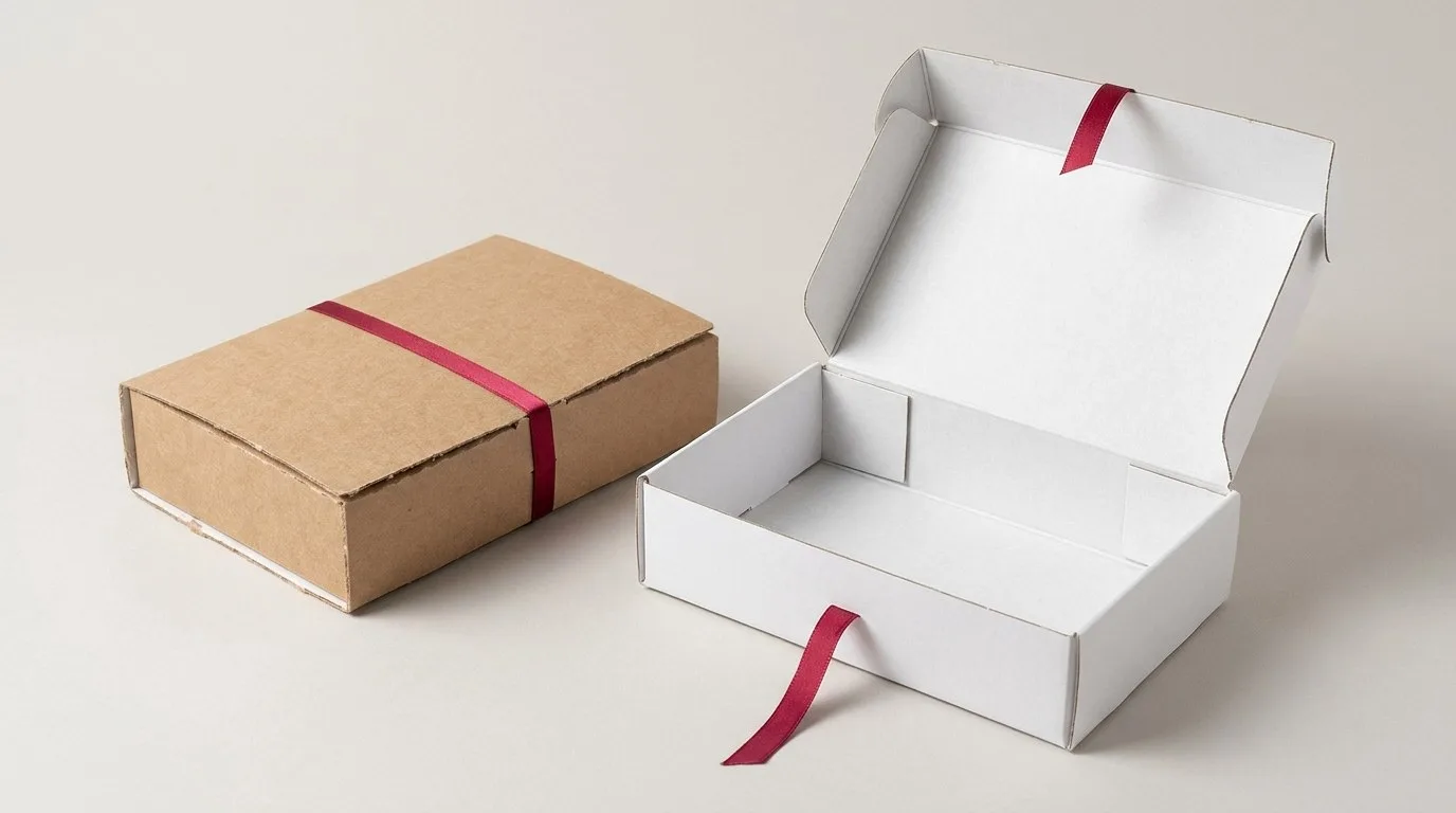 Custom Cardboard Cigar Boxes, closed and open view in natural kraft and white, bulk and wholesale with no minimum order