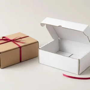 Custom Cardboard Sheets, closed and open view in natural kraft and white, bulk and wholesale with no minimum order