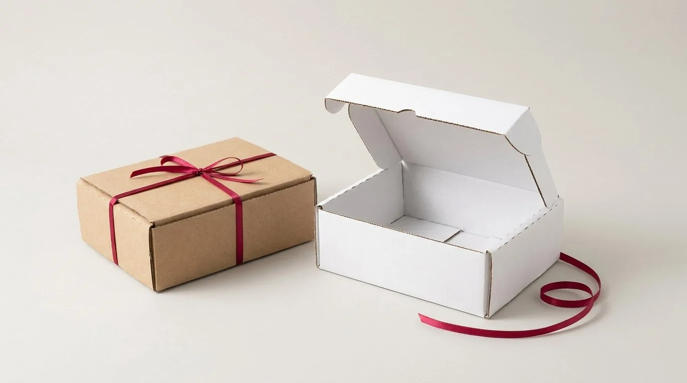 Custom Cardboard Sheets, closed and open view in natural kraft and white, bulk and wholesale with no minimum order