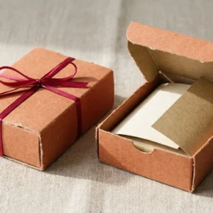 Custom Cardboard Soap Boxes, closed and open view in warm terracotta, bulk and wholesale with no minimum order