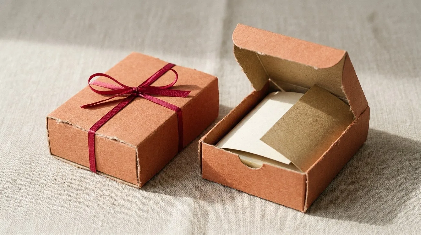 Custom Cardboard Soap Boxes, closed and open view in warm terracotta, bulk and wholesale with no minimum order