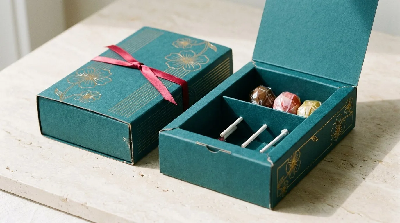 Custom CBD Lollipop boxes, closed and open view in deep teal, bulk and wholesale with no minimum order