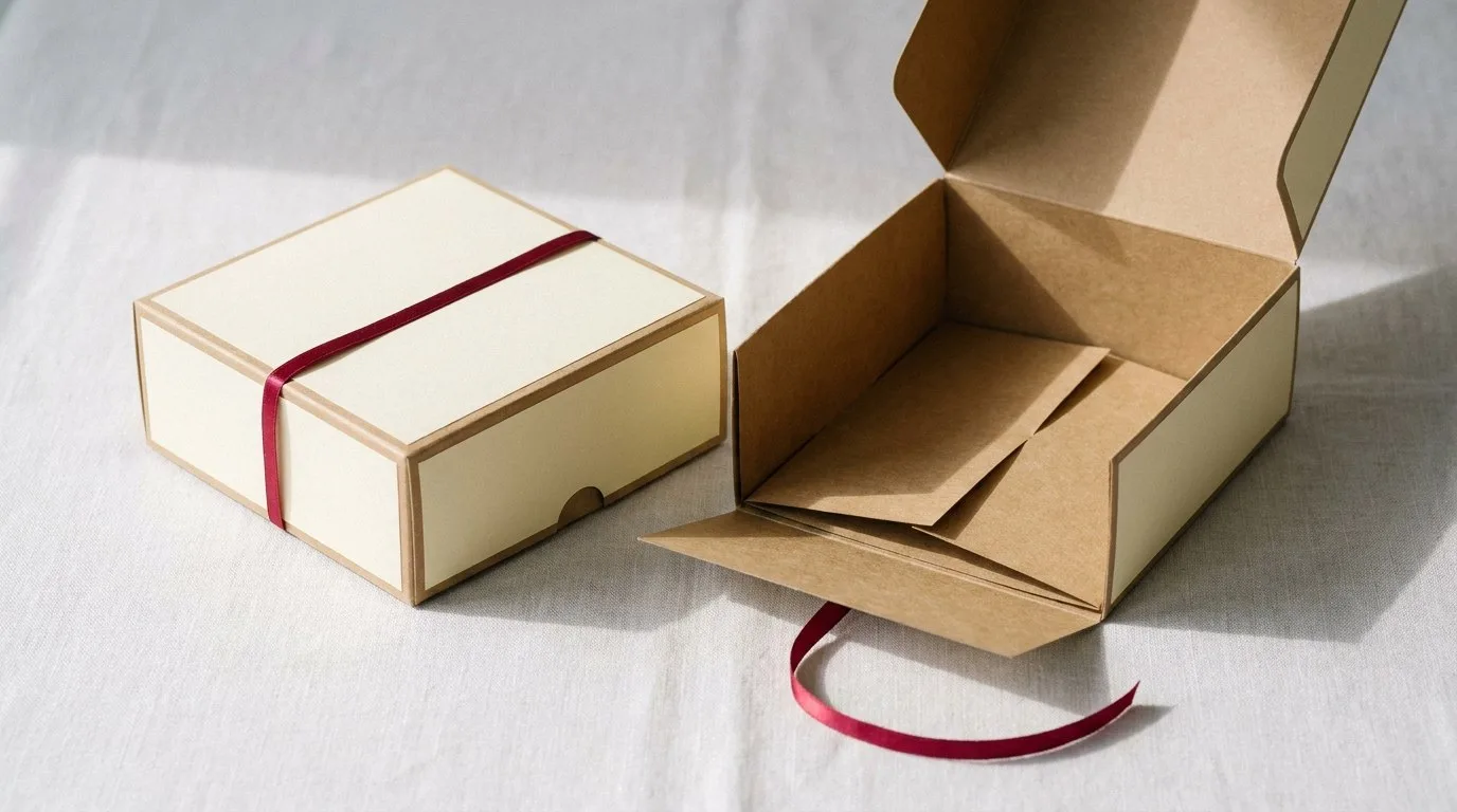 Custom Cheesecake boxes, closed and open view in butter cream, bulk and wholesale with no minimum order