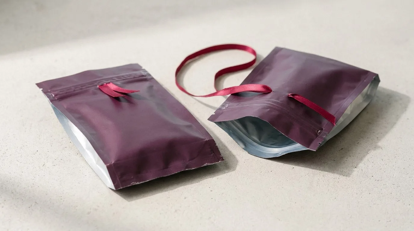 Custom Child Resistant Joint Packaging, closed and open view in deep plum, bulk and wholesale with no minimum order