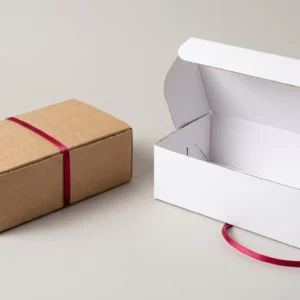 Custom Choux Boxes, closed and open view in natural kraft and white, bulk and wholesale with no minimum order