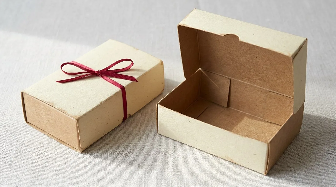 Custom Christmas Candy Boxes, closed and open view in butter cream, bulk and wholesale with no minimum order