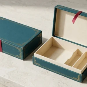 Custom Cigar Boxes, closed and open view in deep teal, bulk and wholesale with no minimum order