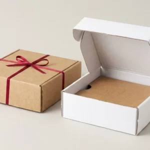 Custom Clock Boxes, closed and open view in natural kraft and white, bulk and wholesale with no minimum order