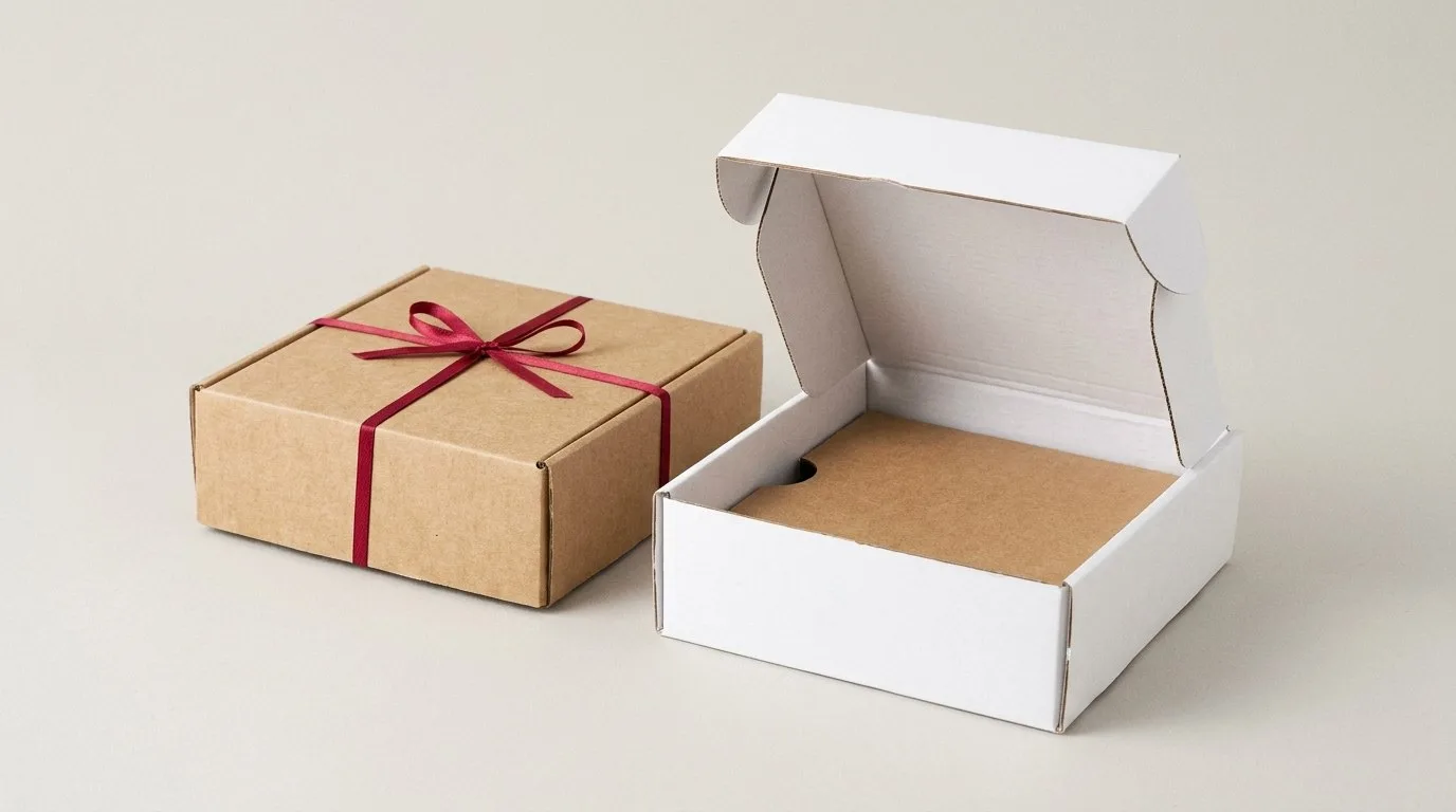 Custom Clock Boxes, closed and open view in natural kraft and white, bulk and wholesale with no minimum order