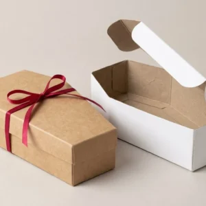 Custom Coffin Treat Boxes, closed and open view in natural kraft and white, bulk and wholesale with no minimum order