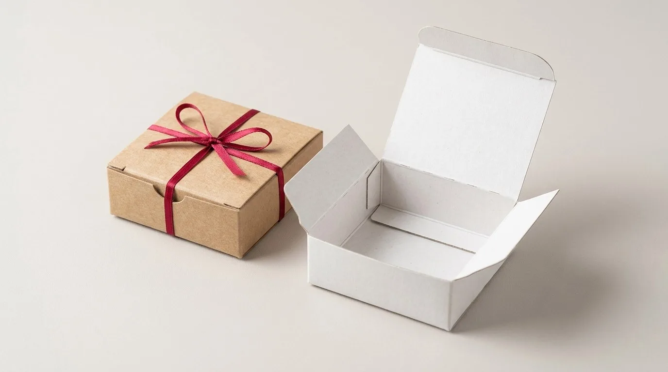 Custom Condom Boxes, closed and open view in natural kraft and white, bulk and wholesale with no minimum order