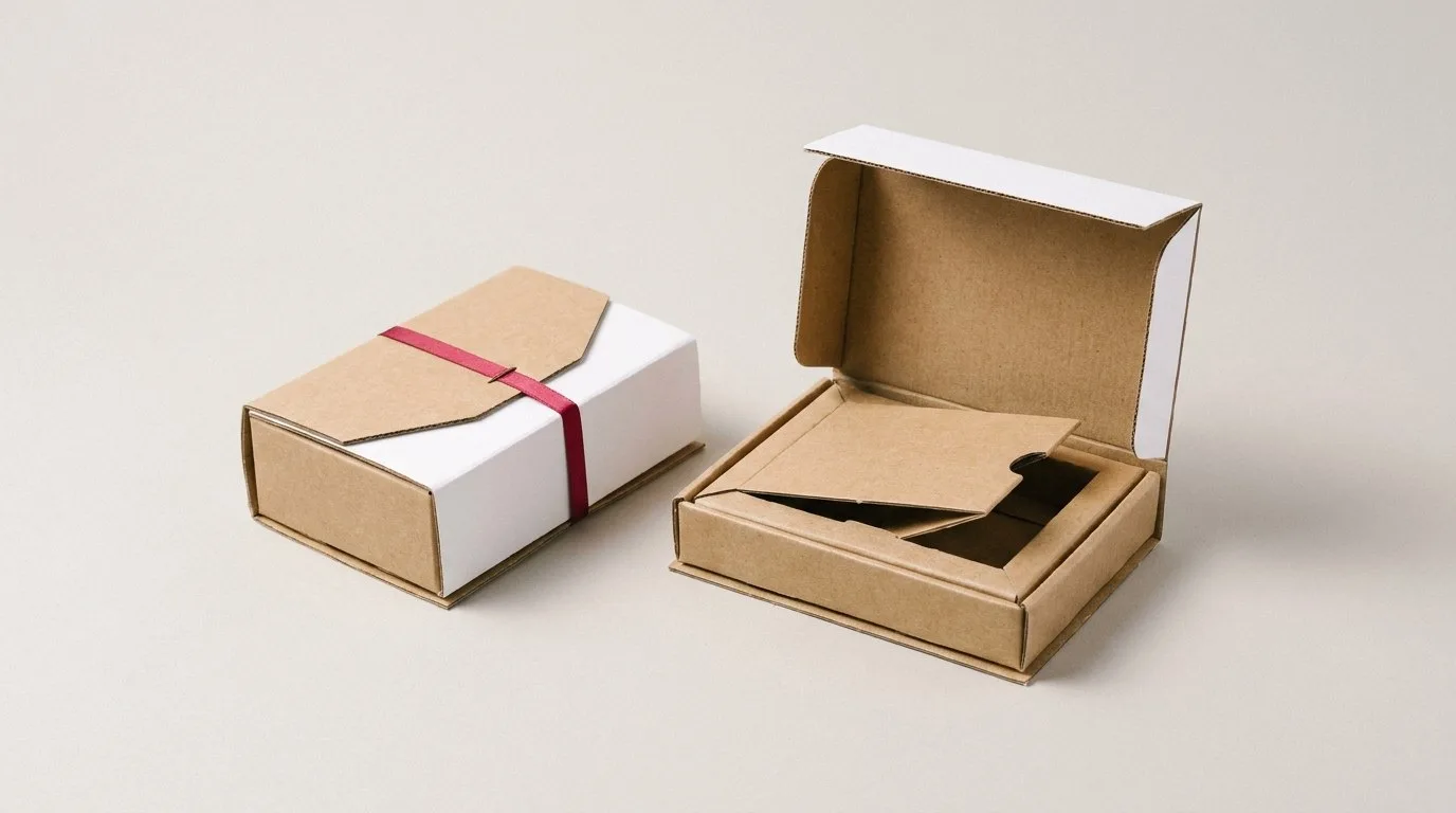 Custom Contact Lenses Boxes, closed and open view in natural kraft and white, bulk and wholesale with no minimum order