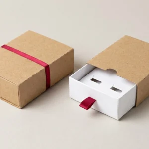 Custom Cufflink Boxes, closed and open view in natural kraft and white, bulk and wholesale with no minimum order