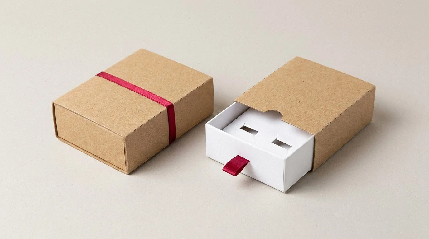 Custom Cufflink Boxes, closed and open view in natural kraft and white, bulk and wholesale with no minimum order