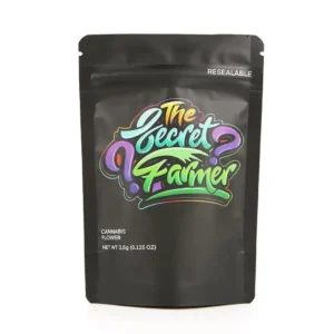 Custom delta 8 mylar packaging, a black stand up pouch printed with a full color logo across the front.