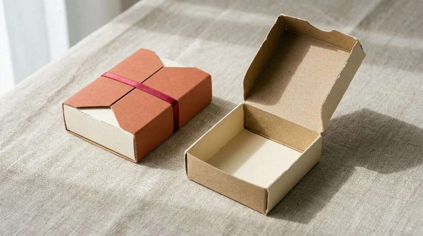 Custom Die Cut Soap Boxes, closed and open view in warm terracotta, bulk and wholesale with no minimum order