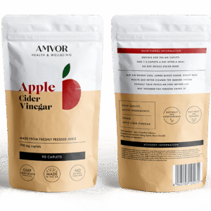 Custom dietary supplement packaging, two kraft stand up pouches printed with product information panels.