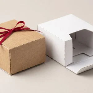 Custom Dispenser Boxes, closed and open view in natural kraft and white, bulk and wholesale with no minimum order