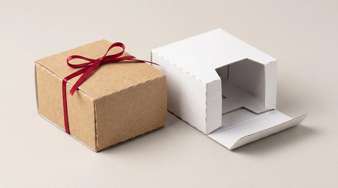 Custom Dispenser Boxes, closed and open view in natural kraft and white, bulk and wholesale with no minimum order